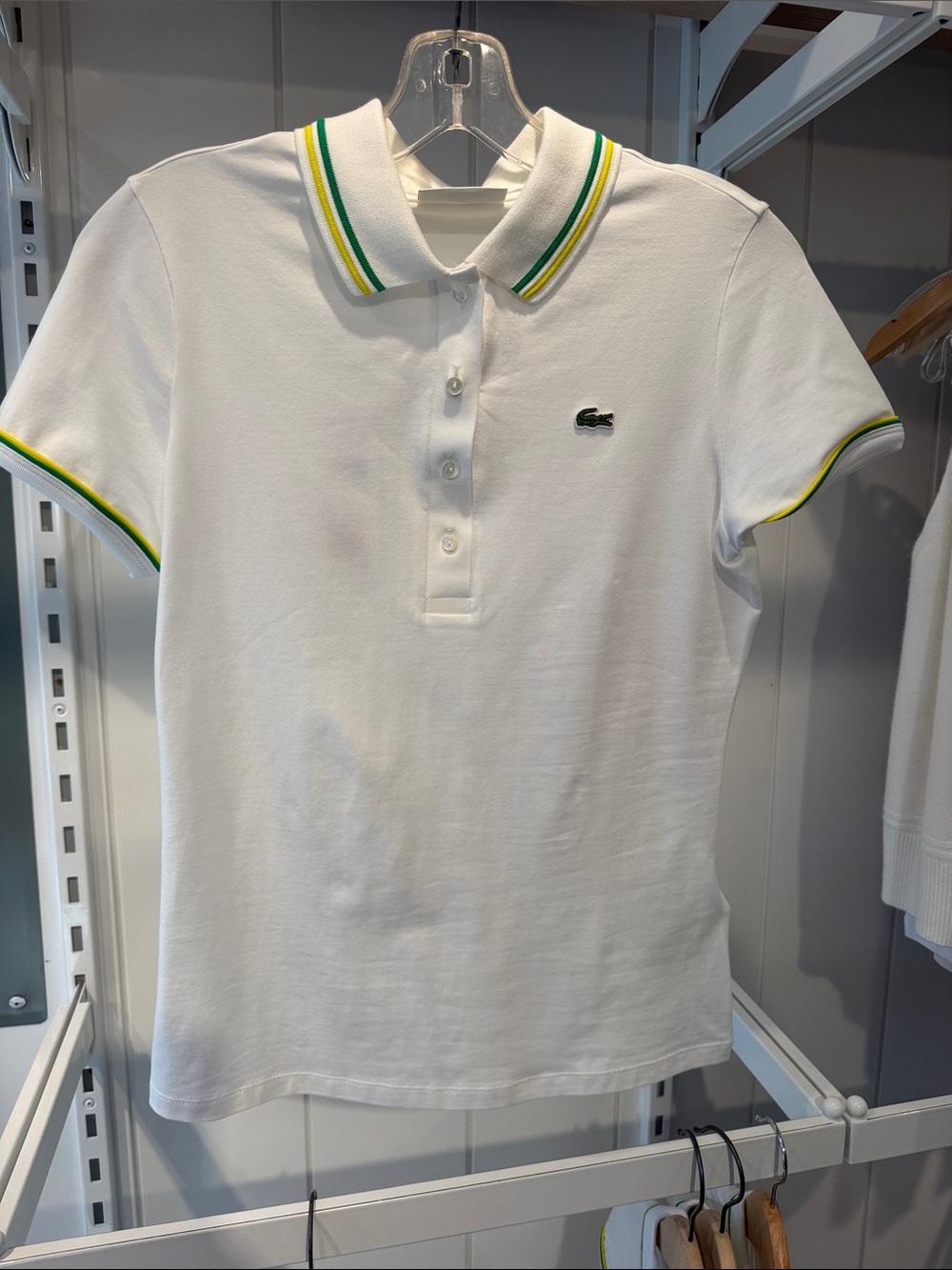 Lacoste White Polo with Green and Yellow Trim - Women